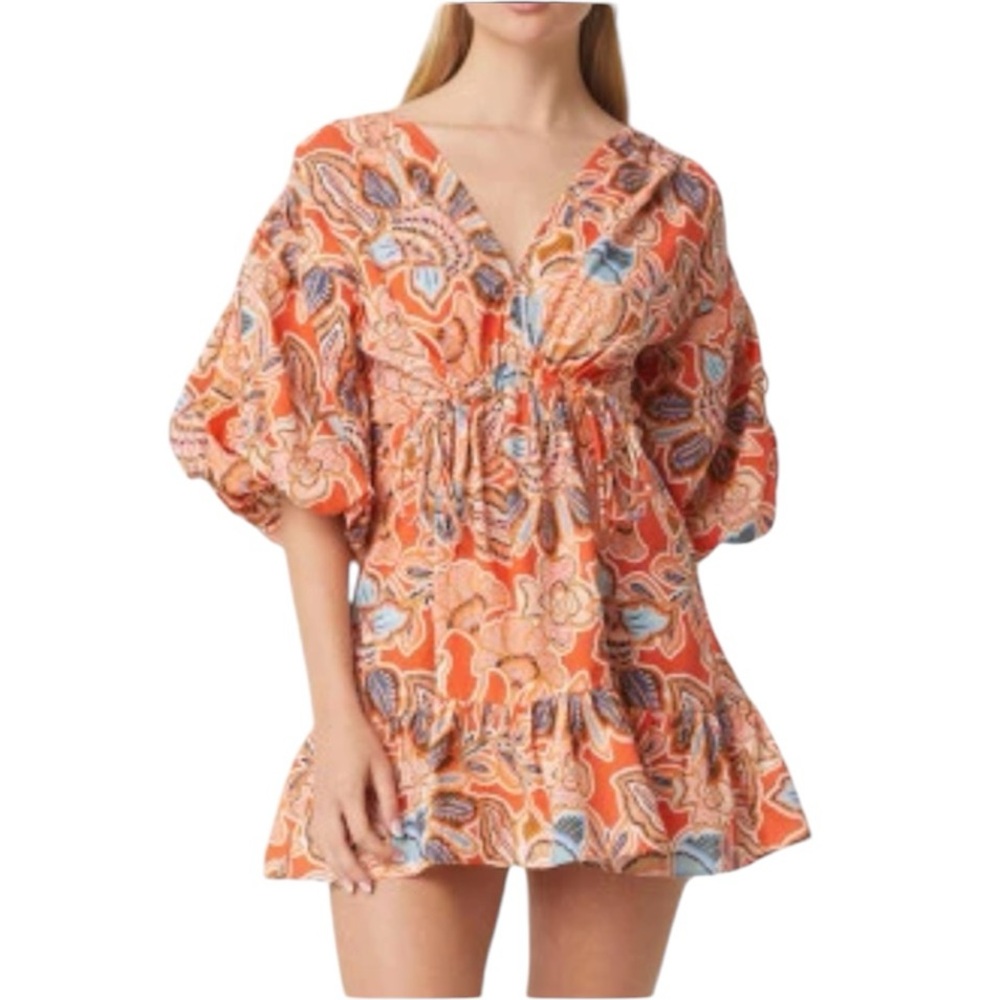 MISA LOS ANGELES Sari Floral Poplin Balloon-Sleeve Mini Dress sz S